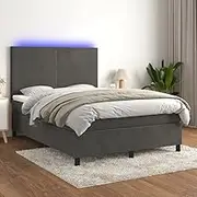 Bedroom Furniture Box Spring Bed with Mattress&LED Dark Grey 137x187 cm Double Size Velvet