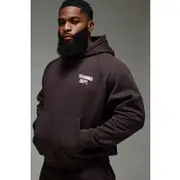 Mens Dark Brown Man Active Training Dept Boxy Brushed Hoodie