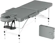 Zenses Massage Table Grey 55cm Portable Aluminium, Massages Therapy Bed, Folding Beauty Spa Waxing Headrest 3 Fold Chairs Bounes Covers Carry Bag Beds