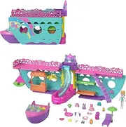 Polly Pocket Portable Boat Playset with Water Play and Color Change Accessories, Unicorn Dream Cruise Includes 1 Doll and 23 Total Pieces