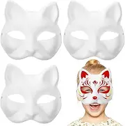 SAFIGLE Cat Mask Mask Animal Mask Halloween Mask for Kids Adults White Cat Mask Hand Painted Face Mask Cosplay Costume