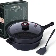 TIBORANG 8 in 1 Multipurpose 11 Inch 5 Quart Heat Indicator Nonstick Deep Frying Pan with Glass Lid, Stay-Cool Handle, Steamed Grid, PFOA-Free,Dishwasher&Oven Safe,Works with All Stovetops (Black)