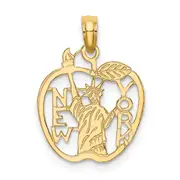 14K Yellow Gold Cut-Out New York W/Statue Of Liberty In Apple Charm