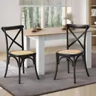 2 Pcs Dining Chair with Crossback Timber Wooden Kitchen Black