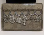 NIB Jane Seymour Pewter Wine Drink Glass Charms Set of 6