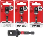 3 Brand New MILWAUKEE 48-32-5034 SHOCKWAVE 1/4" HEX SHANK-1/2" SOCKET ADAPTER