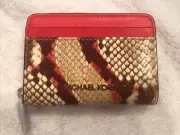 NWT Michael Kors Jet Set Python Embossed Leather Wallet Card Case Coral $148