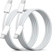 [2 Pack] 1M USB C Cable, USB C to USB C Cable PD Fast Charging Type C Cable Nylon Braided USB C Charger Cable Cord for iPhone 15/15Plus/15Pro/Max, Samsung Galaxy S24/S23/A55/A54,Google Pixel 9/8/7/6