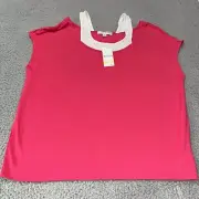 ANNE KLEIN Womens Shirt Top Pink w/Faux White Tank Top M Medium Cap Sleeves