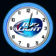 Bud Light Beer Sign 19" Blue Double Neon Clock Man Cave Bar Garage