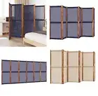 6 Panel Solid Wood Fabric Room Divider Privacy Screen Area Room Partition Screen