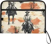 YMXFXP Cowboy Horse Hat Expandable Filing Folder, 13-Pocket Funny Cute Design with Sticky Labels, A4 Letter Size Document Organizer for Office, School, Boys, Girls