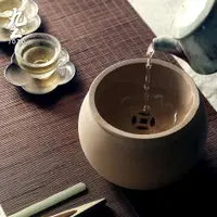 在飛比找ETMall東森購物網優惠-日式手工粗陶茶洗土陶建水漏斗抹茶碗干泡碗茶道茶具茶水桶茶渣桶