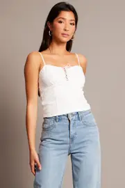 White Lace Top Singlet - Size L, Women's Singlet