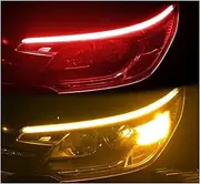 Turn Signal Lights 2PCS DRL Car Daytime Running Light LED Flexible Waterproof Strip Auto Headlights Turn Signal Decorative Lamp RGB APP Control 12V Turn Signal Lights(Red to Yellow)