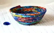 Batik Fabric Art Basket, Rainbow Key Bowl, Handmade by Wexford Treasures
