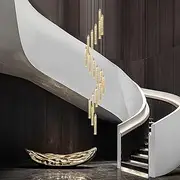 USOR 18-Light High Ceiling Chandeliers LED Modern Gold Crystal Chandelier for Staircase Entryway 3 Colors Dimmable Spiral Large Pendant Light for Luxury Chandelier Living Room (Golden, 18light)