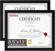 HOMERHYME Diploma Frame, 8.5 by 11 Black Picture Frames, Certificate Frame with Clear Plexiglass, 8.5 x 11 Photo Award Document Degree Record Frames for Collage Gallery Wall Display, 2 Pack