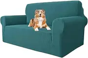 MAXIJIN Super Stretch Couch Cover for 2 Seater Couch, 1-Piece Universal Love Seat Covers Jacquard Spandex Sofa Protector Dogs Pet Friendly Fitted Loveseat Slipcover (2 Seater, Blackish Green)