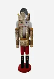 RARE Sequin Christmas Nutcracker Soldier Wooden Vintage Decor 15 in Festive NEW