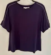 NWT Chicos Women’s L (2) Touch of Cool ‘Caviar Shoulder’ Classic Navy SS Tee
