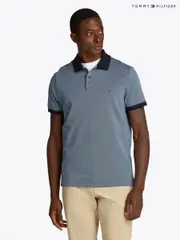 Tommy Hilfiger Light Blue Regular Fit Short Sleeve 100% Cotton Polo Shirt (F55037) | $208