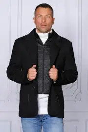 NWT SIZE M BLACK MENS COAT,TAILOR FIT, VENTED, REMOVABLE VEST, PATCH POCKET