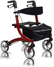 Aluminum Transport Rollator Walker with Seat and Wheels Height Adjustable Rolling Walker for Seniors Elderly Disabled, 280 Lbs Support Walking Frame with Wheels Interesting