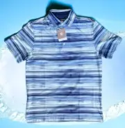 Men's Small Hickey Freeman Polo Golf Shirt Stretch UPF Wicking Blue Stripes