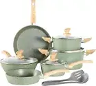 Induction Cookware Sets 12 Piece Green Cooking Pan Set Granite Nonstick Pots