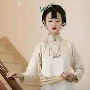 [JIMINISO] Vintage Chinese Style Satin Loose Cheongsam Stand Collar Printed Qipao Elegant Stage Cosplay Costumes