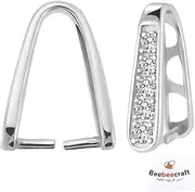 Beebeecraft 1 Box 2Pcs Ice Pick Pinch Bails Rhodium Plated 925 Sterling Silver Snap on Bails Jewelry Clasp Connector with Cubic Zirconia Dangle Pendant Clasps for Jewelry Making Necklace Supplies DIY