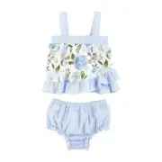 Mud Pie Hydrangea Blue Rose Pinafore & Bloomer Set 0-3M 3-6M 6-9M