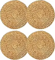 Typutomi 4 Pack Woven Placemats Round, 10 Inch Natural Braided Placemat Set No-Slip Heat Resistant Handmade Straw Weave Mats for Table, Coasters, Pots