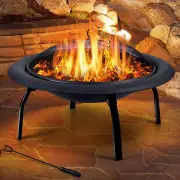 BBQ Grill Firepit Set Portable Charcoal Wood Mesh Cover Grill Steel 22 & 30cm
