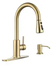 APPASO Gold Kitchen Faucet with Soap Dispenser, Brushed Gold Kitchen Sink Fau...