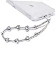 Phone Charm Beaded Phone Wrist Strap Phone Lanyard with Tether A-silver Love