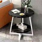 End Table, 2-Tier Modern Wood Round Side Table, Small Metal Frame Bedside Table,