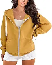 [DOUBLJU] Womens Full Zip Up Hoodies Long Sleeve Fall Outfits Oversized Sweatshirt