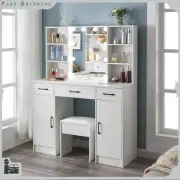 White Dressing Table With Drawers, LED Mirror,Stool Set Makeup Desk Vanity Table