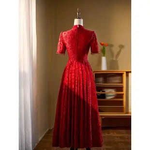 【女神婚紗禮服】高端紅色中式斜襟旗袍宴會晚禮服 4530(新娘服 訂婚禮服)