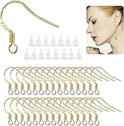 Gold Fishhook Earring Hooks,30 PCS/15 Pairs 18K Gold Plated Hypoallergenic Ear Wires,for Jewelry Making, Jewelry Findings Parts with 150 PCS Rubber Earring Backs Stopper for DIY Earrings