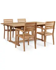 Curated Maison Louvel 5-Piece Teak Rectangular Table Outdoor Dining Set With Extension