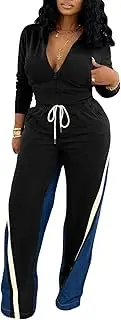 [KANSOON] 2 Piece Sets for Women Fall Tracksuit Outfits Long Sleeve Striped Zip Up Jacket Denim Patchwork Pants Lounge Set