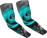 [FHEDVBN] Teal Grey Rose Arm Sleeves Compression Arm Covers for Men Women Outdoor Sun Sleeves Cooling Sports Sleeve, Black