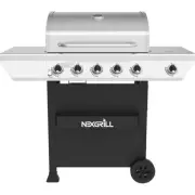 Propane Gas Grill 5-Burner Stainless Steel Side Burner Condiment Rack Cast Iron