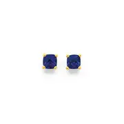 9ct Gold, Created Sapphire 5mm Cushion Stud Earrings in Blue