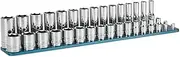 Capri Tools 3/8 in. Drive Master Chrome Socket Set, 6-Point, 8 to 22 mm, Shallow and Deep with Billet Aluminum Rail