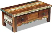Vintage Coffee Table w/2 Drawers Solid Reclaimed Wood Accent Furniture for Living Room, Apartment, Reception Room, Home Décor