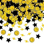 300Pcs One Happy Dude Table Confetti Smile Face Lightning Star Shaped Confetti Yellow Black Table Centerpiece for First Birthday Party Decoration